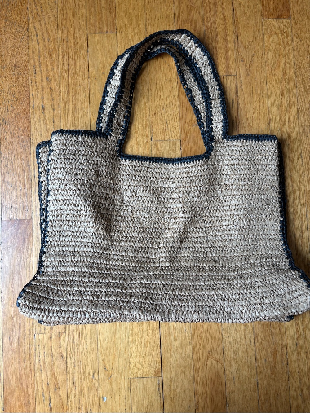 Beach Woven Straw Tote Bag with Black Trim